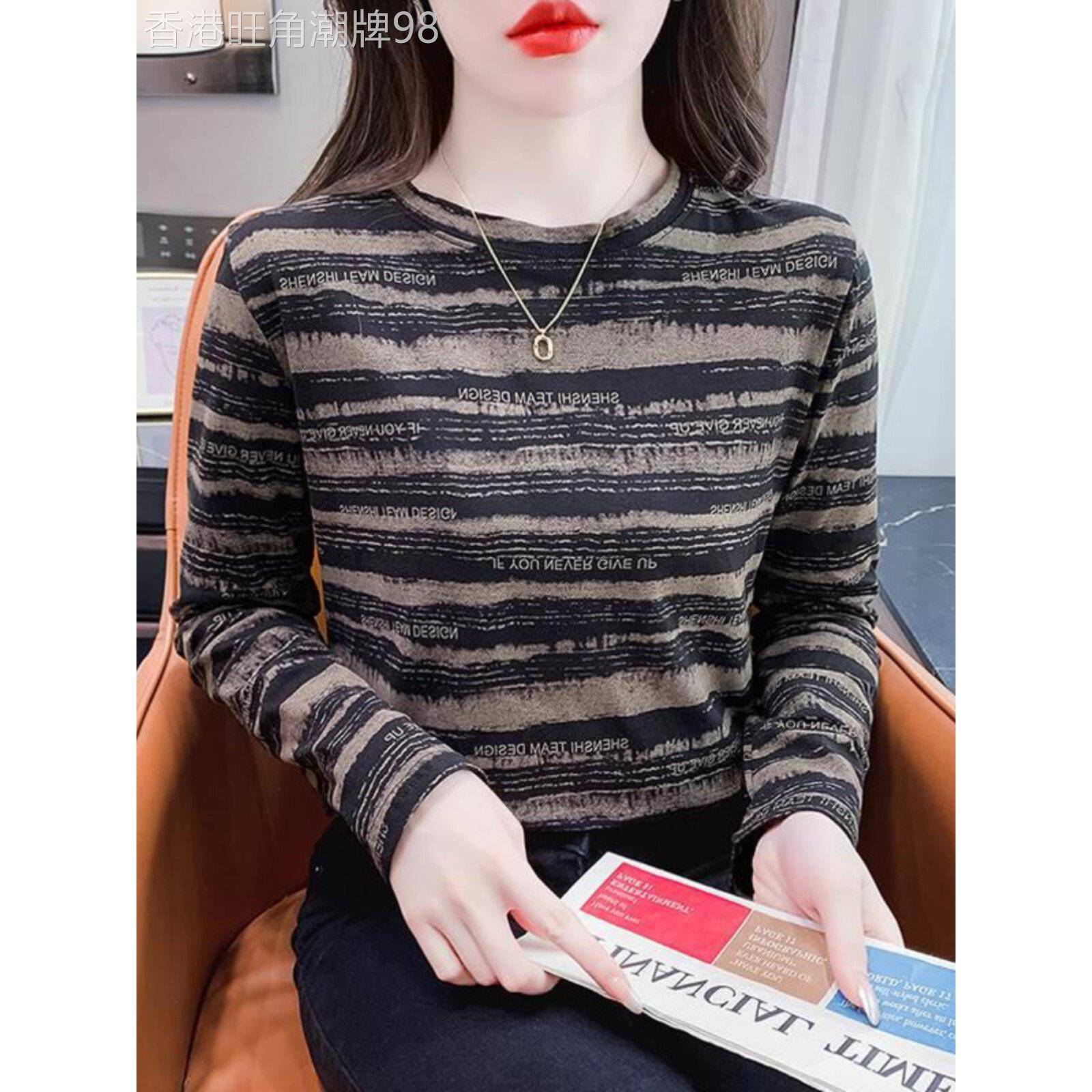 春秋女式条纹长袖t恤,新欧式女式服装,搭配时尚百搭的上衣和下