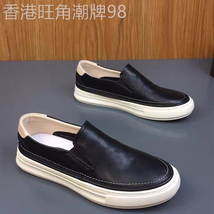 韩国专柜潮牌一脚蹬男鞋夏季真皮透气乐福鞋软底简约百搭小黑鞋男