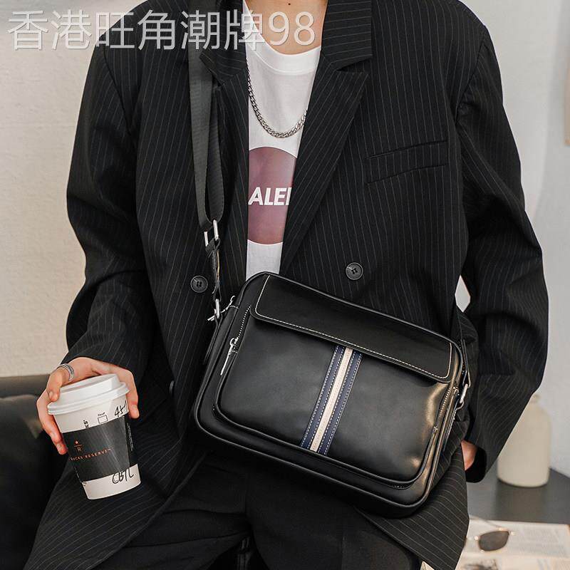 欧美男士单肩包 休闲斜挎包 横款真皮男生背包潮流皮质斜跨包男包