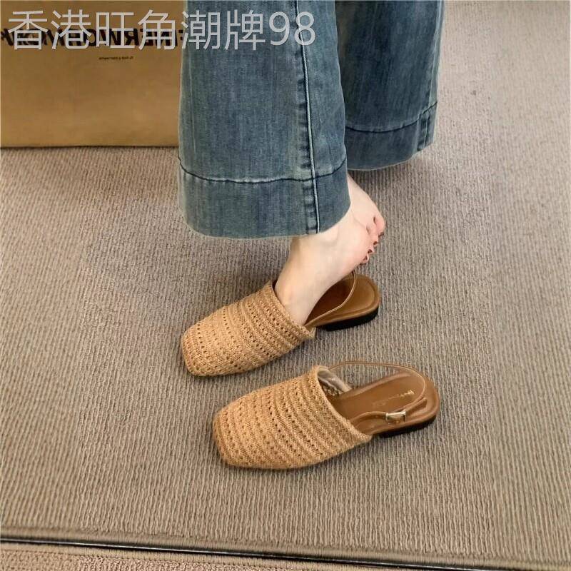 香港真皮平底编织包头凉鞋女夏季2026新款波西米亚风亚麻透气凉鞋