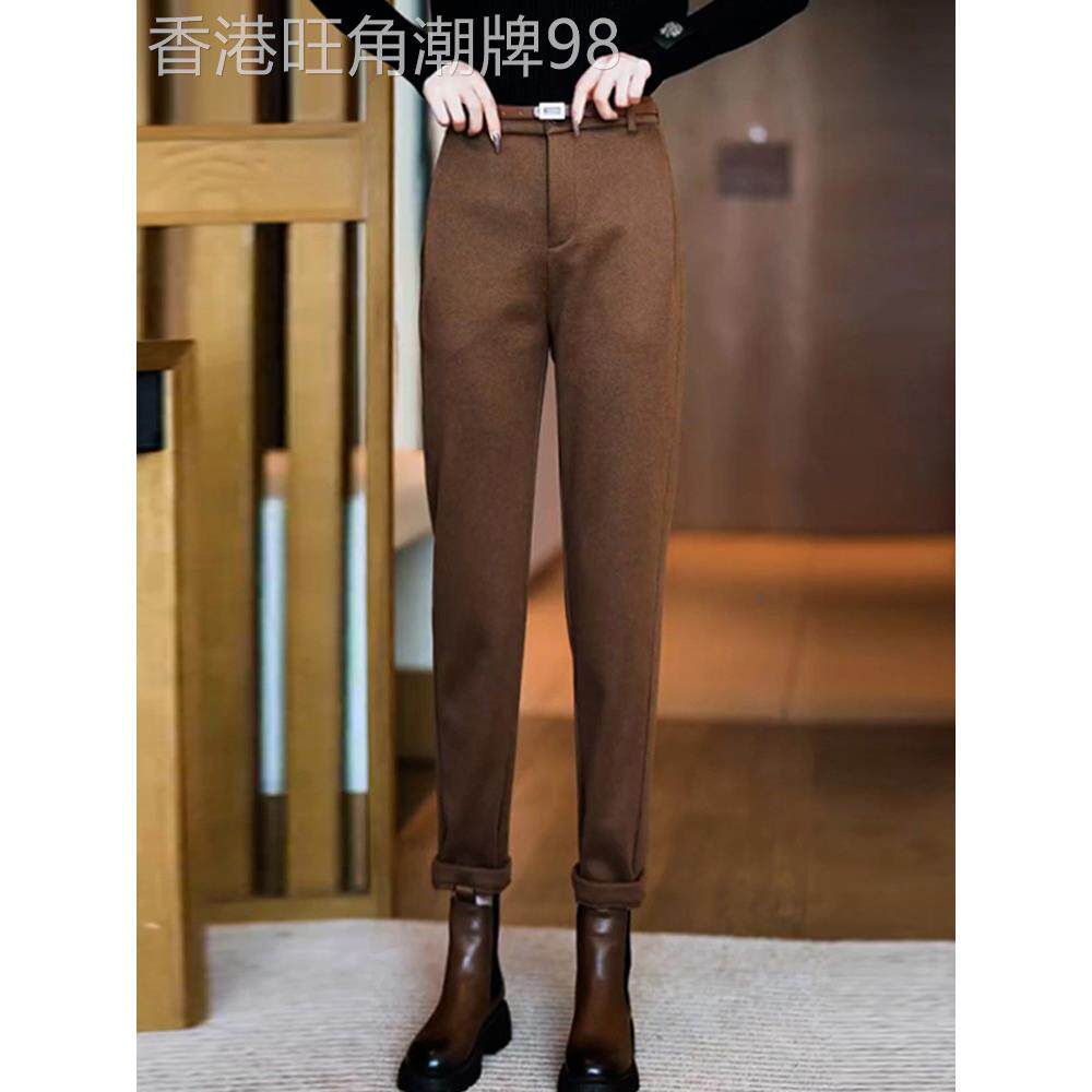 加绒毛呢哈伦小西裤女秋冬2025年新款高腰显瘦萝卜女裤休闲烟管裤