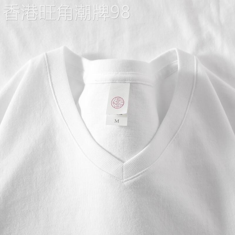 MAROLIO~纯棉V领男士短袖T恤夏季250g重磅厚实全棉白色打底衫女款