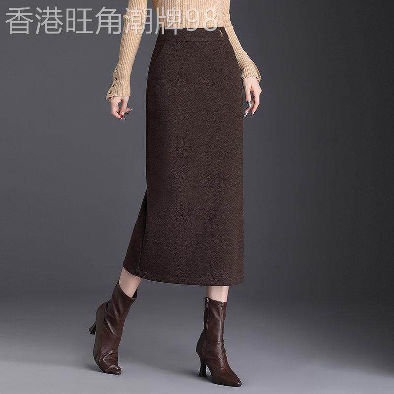 加厚毛呢包臀裙半身裙女2026秋冬新款高腰中长款一步裙直筒裙冬裙