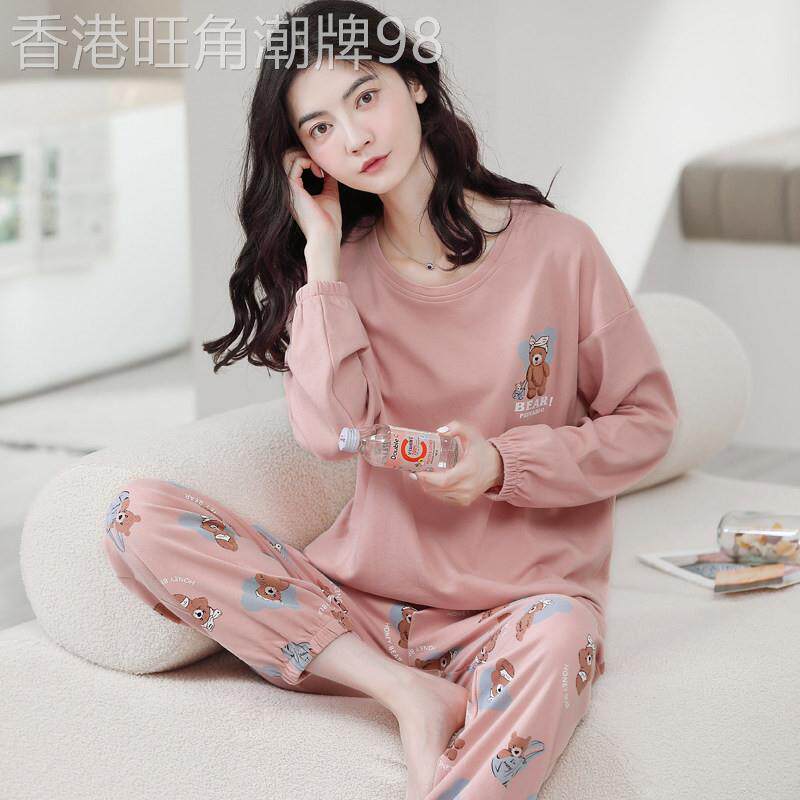 潮牌纯棉女款睡衣2026春秋新款休闲舒适长袖长裤休闲可外穿家居服