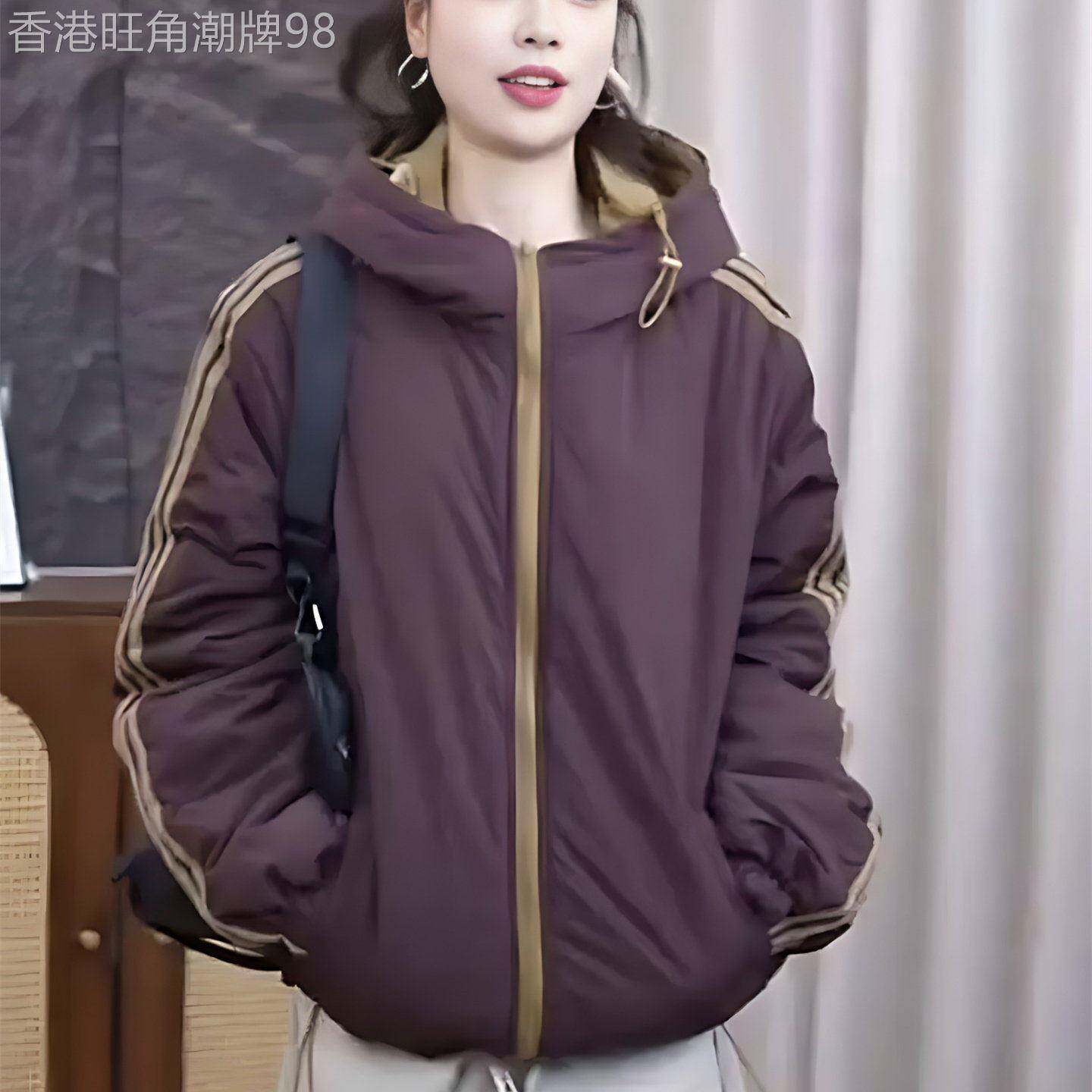 双面穿撞色连帽外套女2026秋冬新款时尚休闲加绒加棉保暖棉衣棉服
