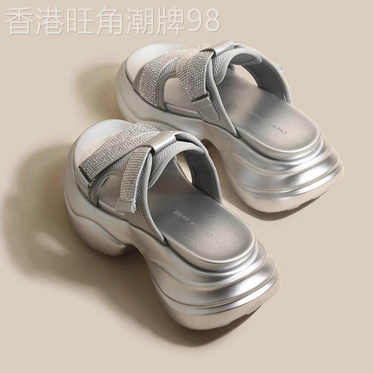 香港正品拖鞋女外穿2025年夏季新款水钻厚底增高时尚休闲一字凉拖