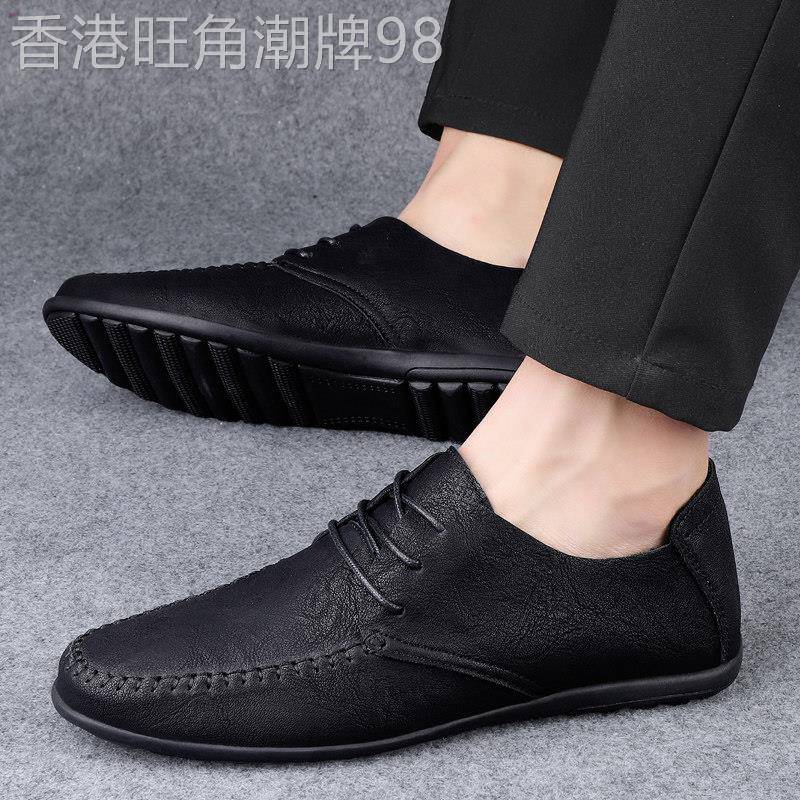 欧洲站商务皮鞋男士新款透气百搭潮流尖头高端韩版软皮镂空休闲鞋