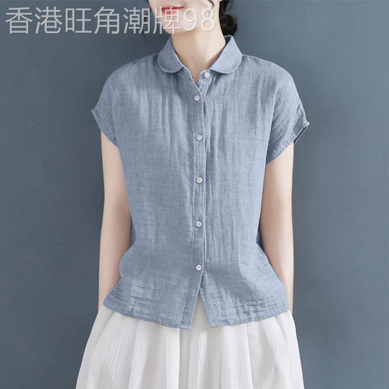 2026年夏季新款中年妈妈休闲棉麻短袖衬衫女修身显瘦百搭上衣薄款