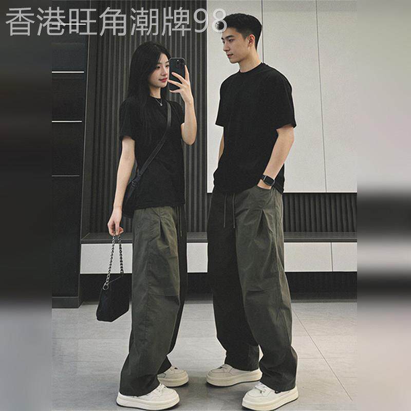 轻奢美式穿搭情侣短袖套装男2026夏季中性风T恤帅气工装裤一整套
