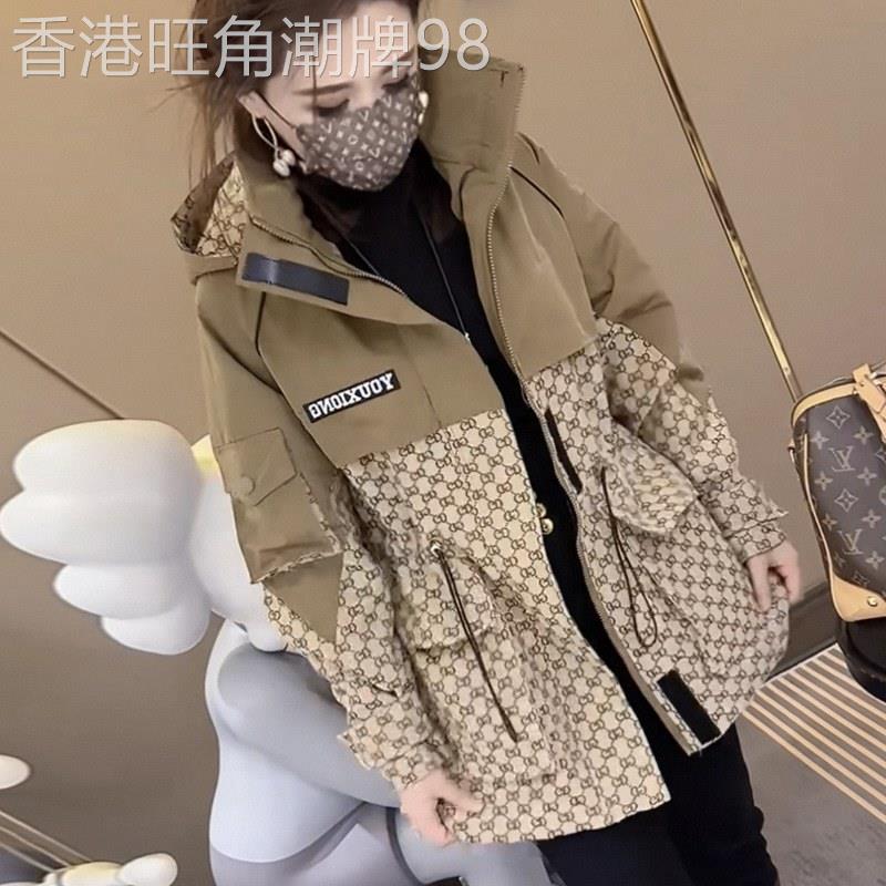 冲锋衣外套女春秋2025欧货字母刺绣拼色防风棒球夹克收腰连帽风衣