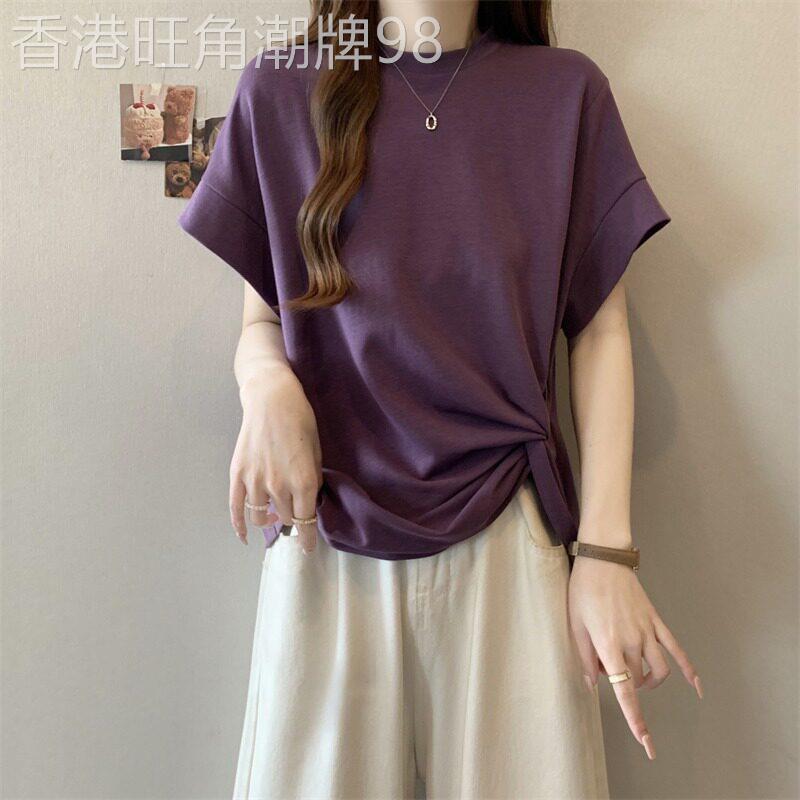 不规则正肩短袖t恤女装夏季大尺码胖mm宽松显瘦独特漂亮蝙蝠衫上