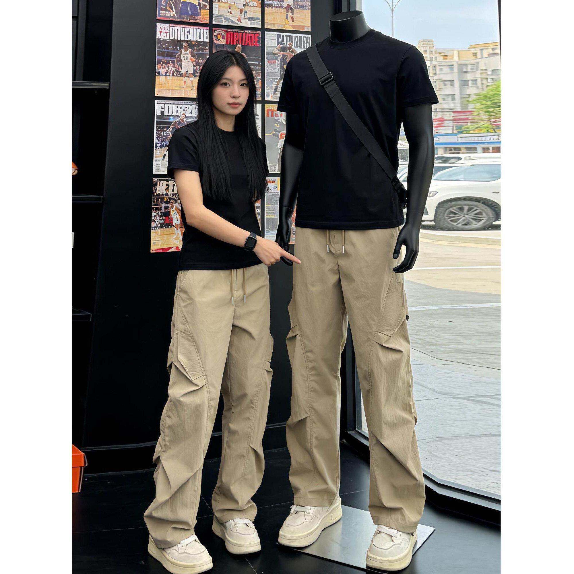 潮牌褶皱速干卡其色工装冲锋裤男士春夏季美式徒步薄款软壳登山裤