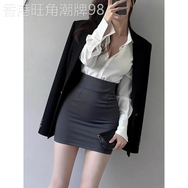 灰色西装短裙女2026春季高腰紧身OL职业半身裙通勤弹力一步包臀裙