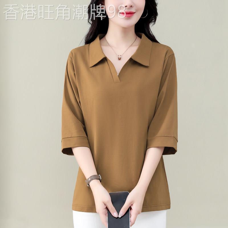 中年妈妈大尺码纯棉七分袖t恤女2026夏季新款时尚减龄polo衫薄上