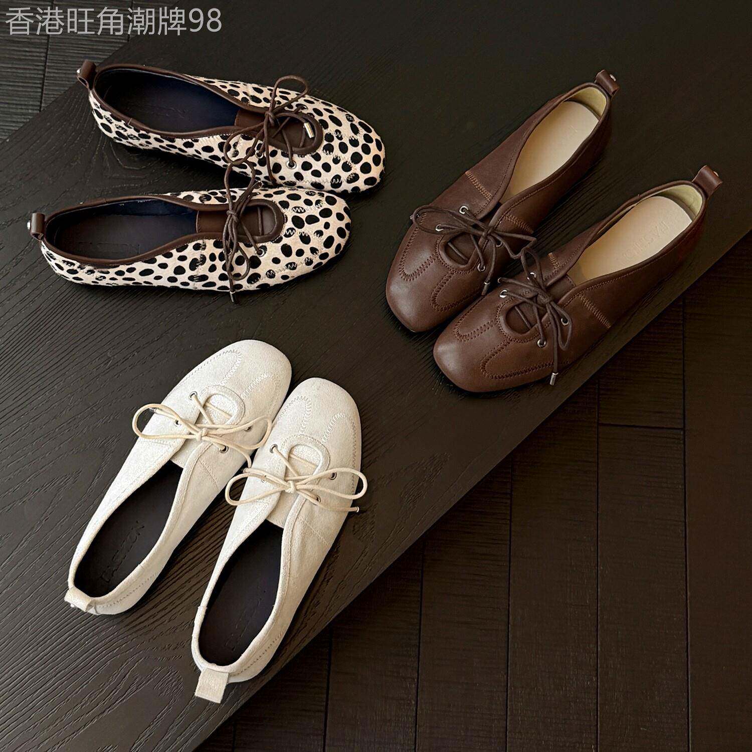 时髦入秋~ 小众复古豹纹绑带浅口单鞋女圆头内增高软皮奶奶鞋新款