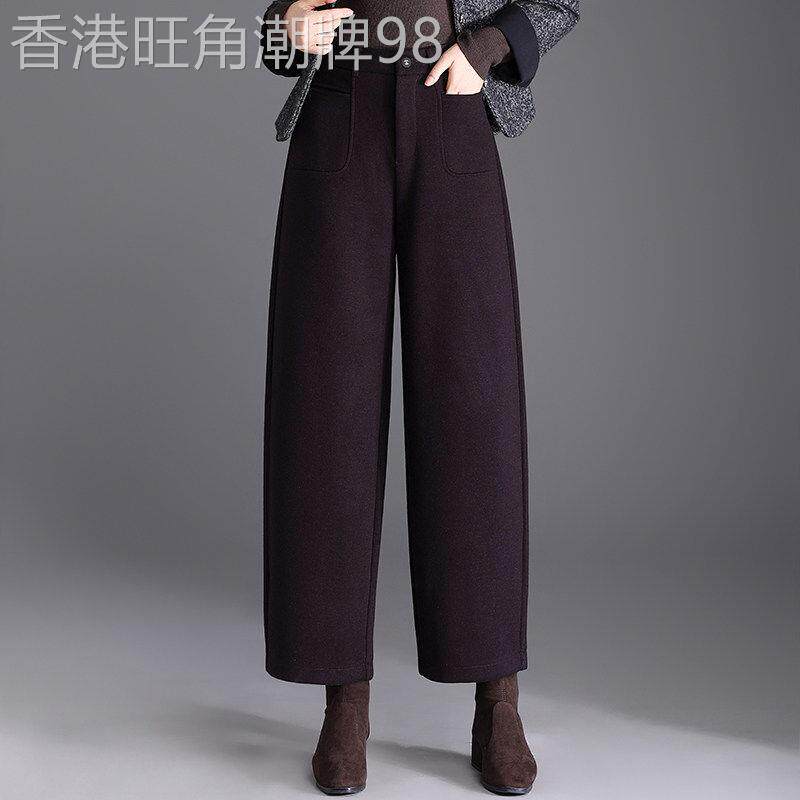 小个子加绒加厚九分阔腿裤女秋冬季新款妈妈宽松休闲直筒弯刀裤