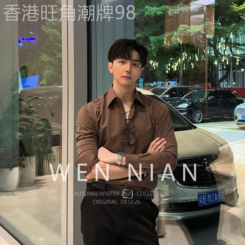 韩国WEN NIAN轻奢免烫易打理正装长袖衬衫男秋季新款雅痞商务衬衣