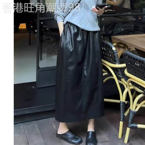黑色皮裙女2026春季新款高级时尚气质百搭遮胯显瘦修身开叉A字裙