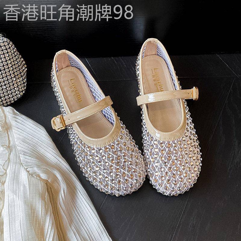 香港真皮平底浅口单鞋女夏外穿2026新款渔网豆豆玛丽珍包头凉鞋子
