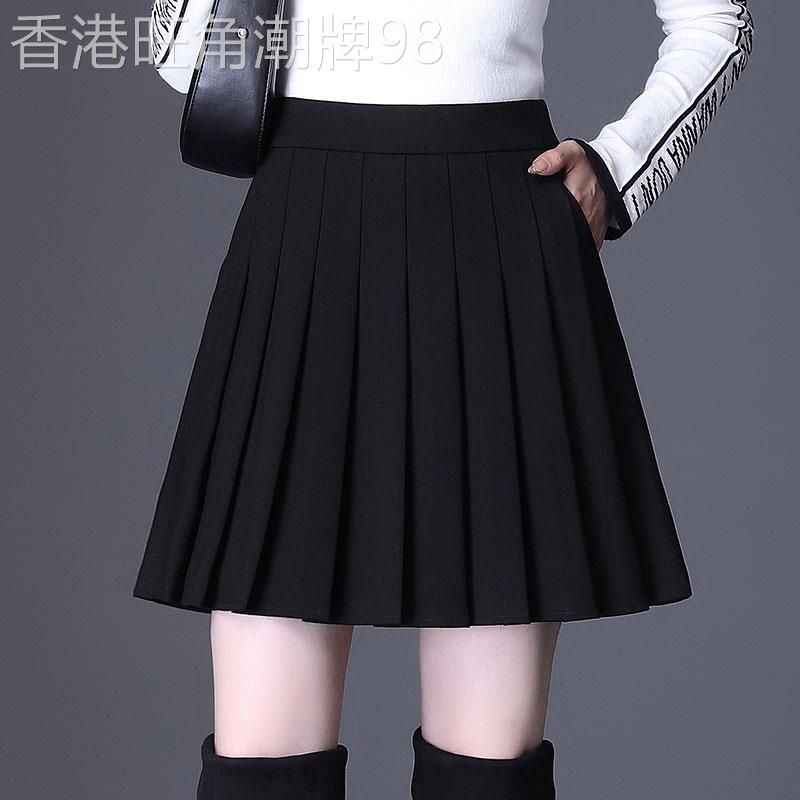 小黑裙半身裙女春秋2026新款高腰显瘦a字遮胯显瘦小个子百褶短裙