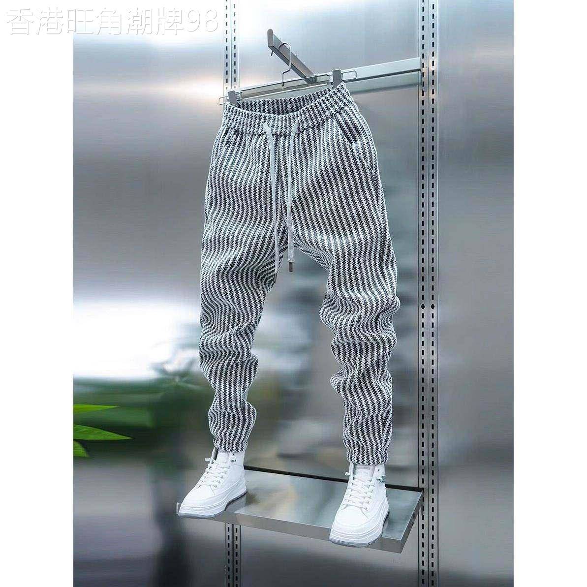 运动卫裤男士2026新款春秋季潮牌百搭宽松休闲裤竖条纹束脚小脚裤
