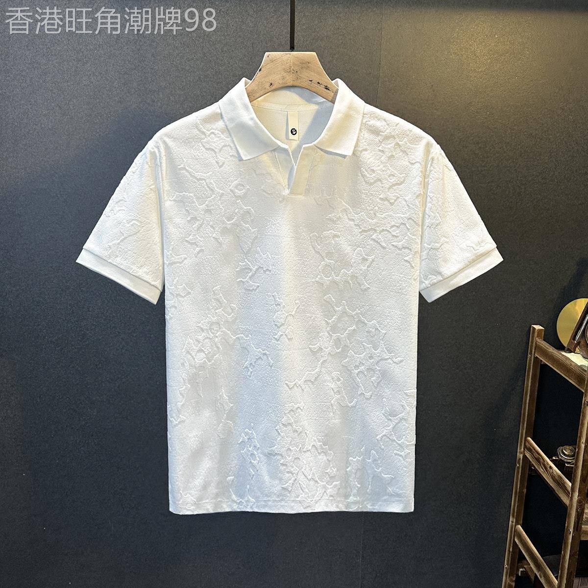 潮牌轻奢提花肌理感V领Polo衫男2026新款夏季薄款休闲透气短袖T恤