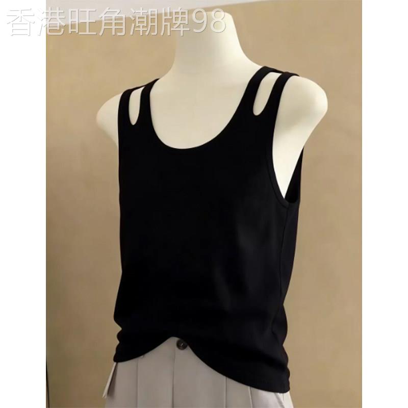 法式黑色小众设计镂空吊带背心女夏新款修身显瘦休闲无袖百搭上衣