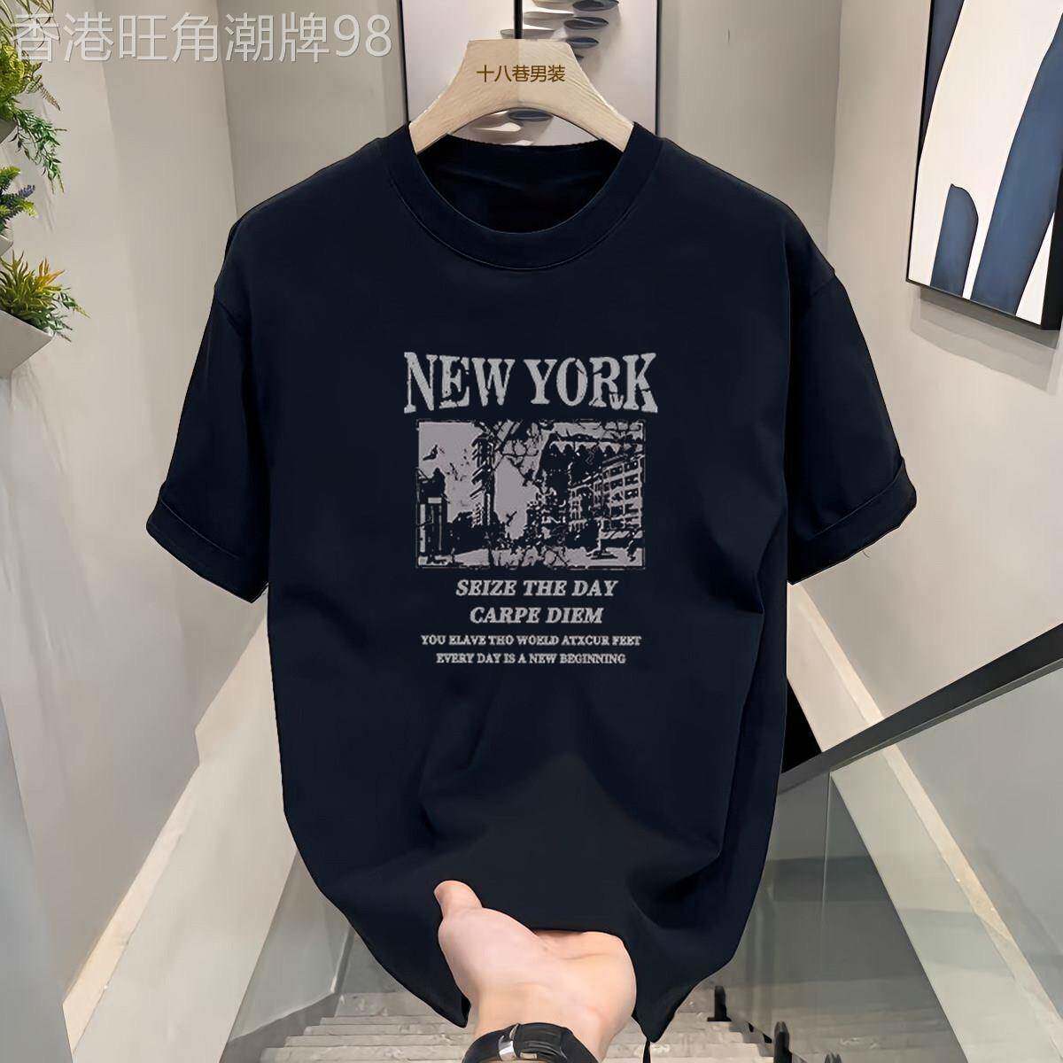 香港潮牌美式复古纽约设计短袖t恤男纯棉大尺码宽松休闲夏季半袖