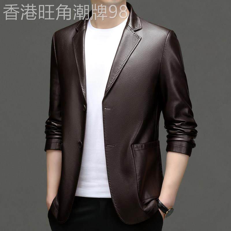 春秋季海宁真皮皮衣男牛皮皮西服休闲 皮西装商务修身帅气青年外