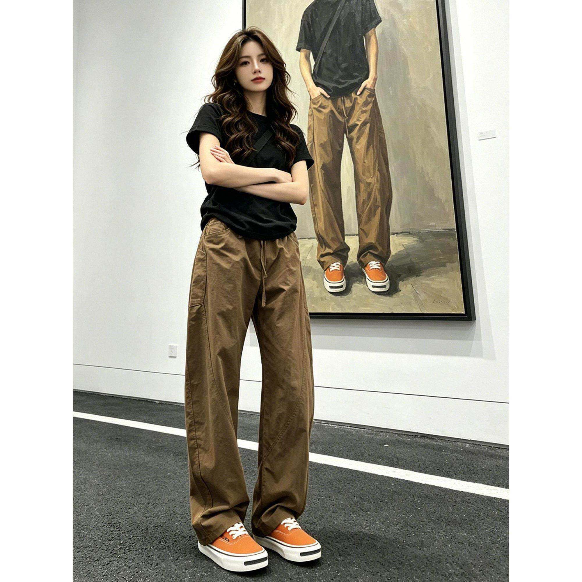 潮牌美式复古斜切工装速干弯刀裤男夏季美拉德修身直筒伞兵冲锋裤