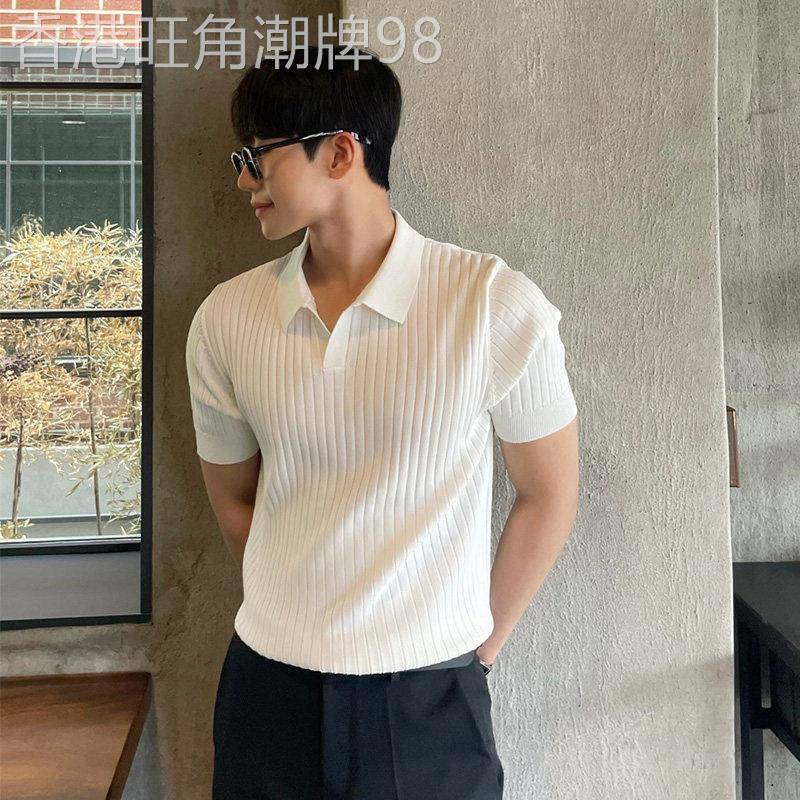 轻奢polo衫男潮流夏季带领t恤男士短袖日系痞帅纯色百搭针织上衣
