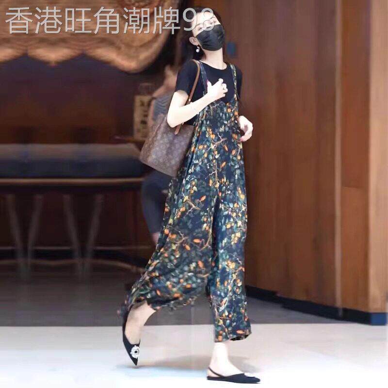 新款连体裤套装女薄款高级感欧货遮肉显瘦气质背带裤夏季短袖T恤