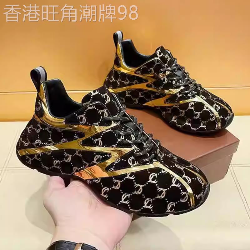韩国专柜欧洲站轻奢运动鞋黑金老爹鞋男休闲时尚百搭真皮透气鞋子