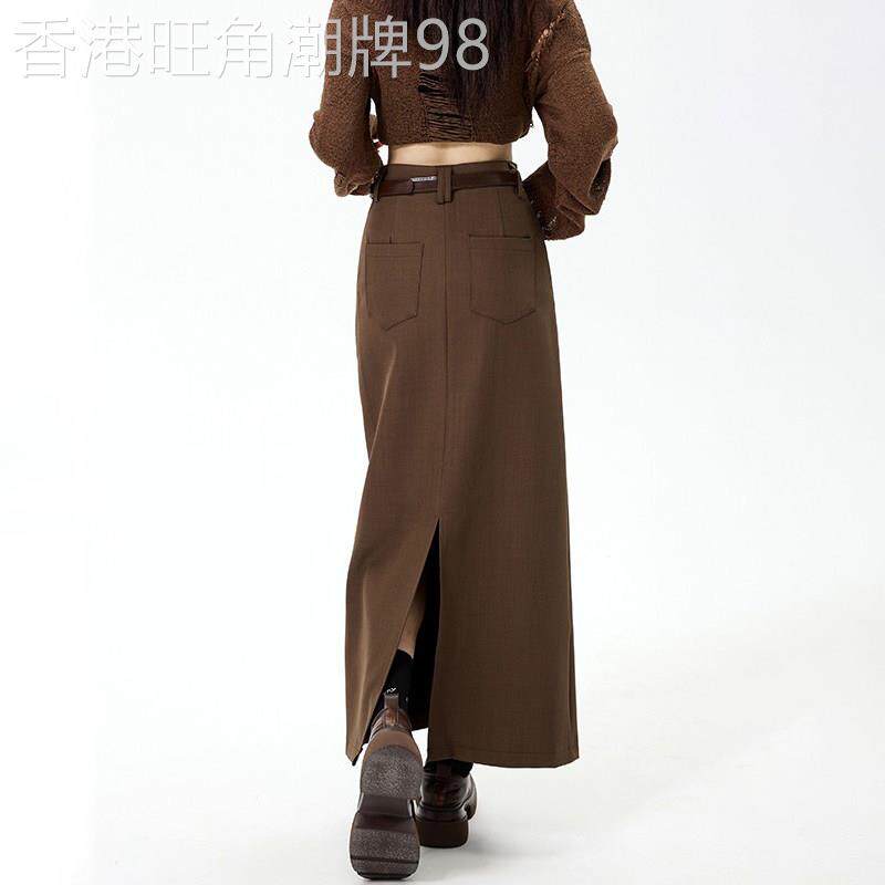 高端后开叉西装裙女秋季中长款高腰时尚气质高级直筒a字半身裙子