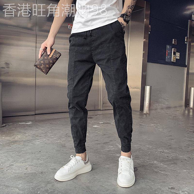 潮牌秋季新款工装牛仔裤男士宽松休闲哈伦裤子韩版潮流百搭束脚裤