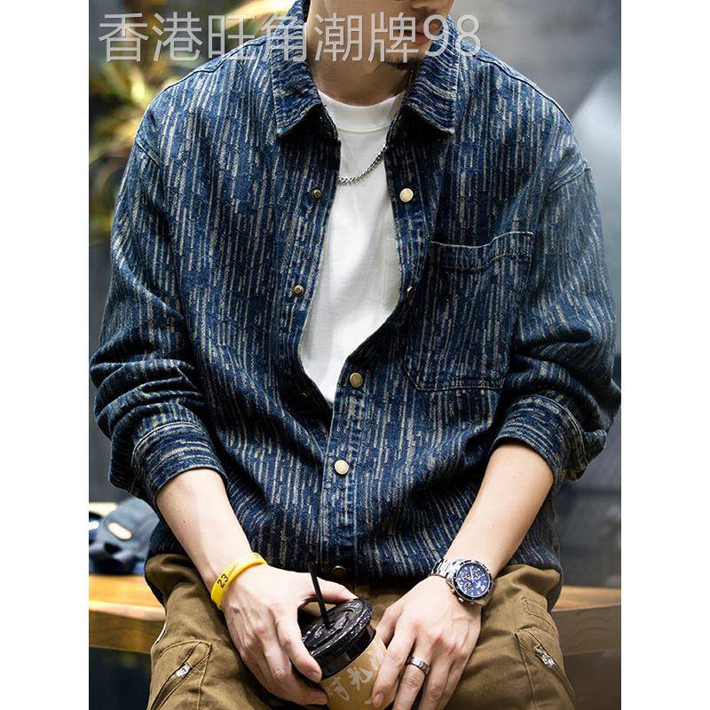 it neith BIAS潮牌美式覆古牛仔衬衫男宽松休闲长袖工装衬衣外套