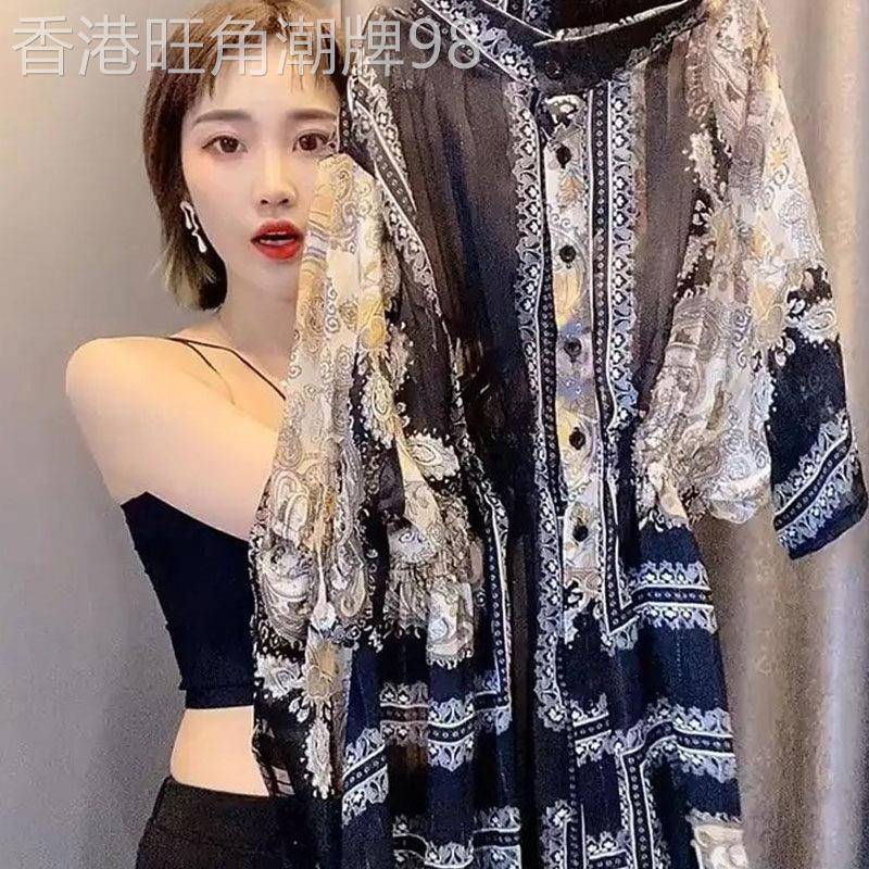 雪纺衬衫女短袖2026夏季新款韩版宽松洋派时尚百搭中长版半袖上衣