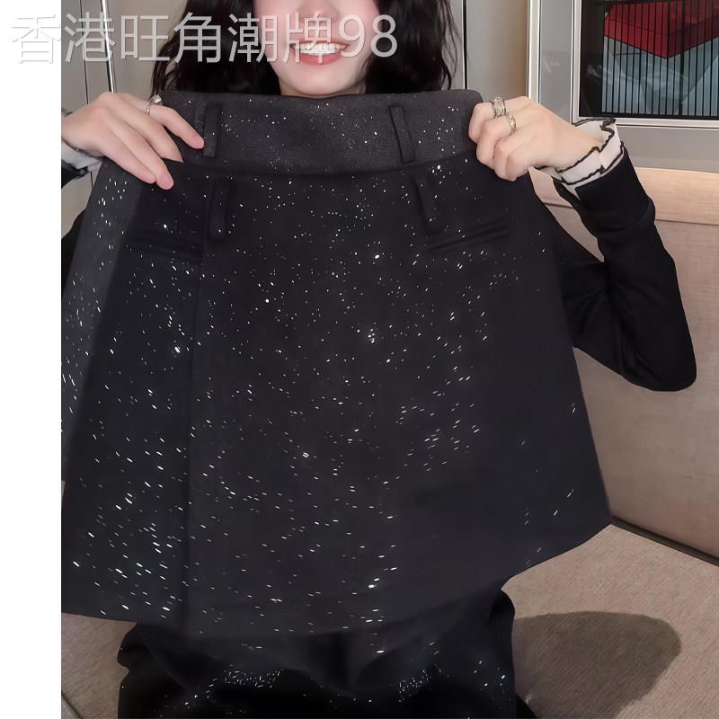 重工亮闪闪黑色裙裤女2026春季新款韩版洋气百搭高腰显瘦a字短裤