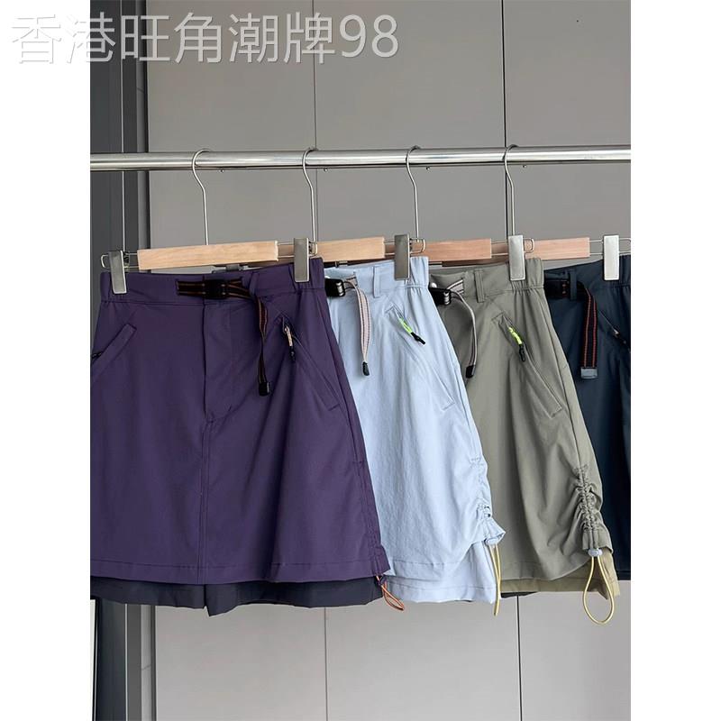 紫色A字半身裙女夏季欧货工装风速干款防走光短裙多口袋运动裙裤