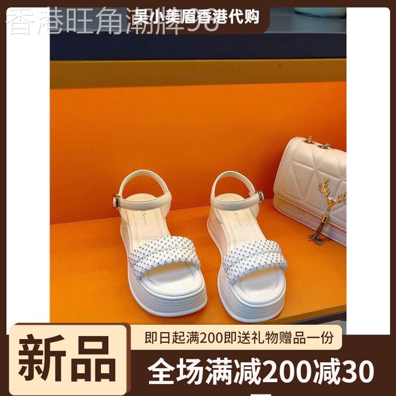 香港小个子露趾一字带厚底水钻沙滩鞋女2026夏季新款百搭休闲凉鞋