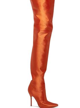 欧美女橙色过膝细高跟大腿及腰靴外贸大码成都厂家直供电商