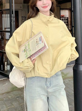 奶黄色工装风衣外套女秋2025新款减龄设计感小众长袖夹克上衣