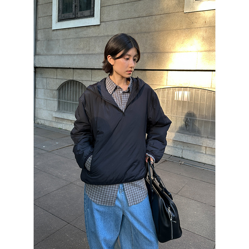 木兰 一体连帽棉衣女2025十三行秋季新款宽松简约保暖外套女