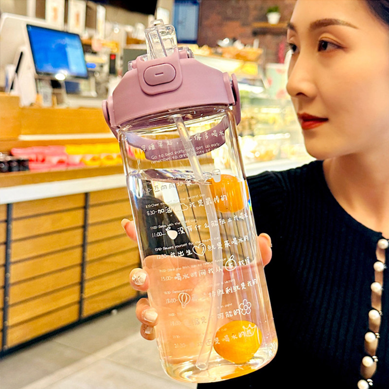 双饮玻璃杯大容量1000ml高颜值杯子女生新款2025吸管杯可携式喝水