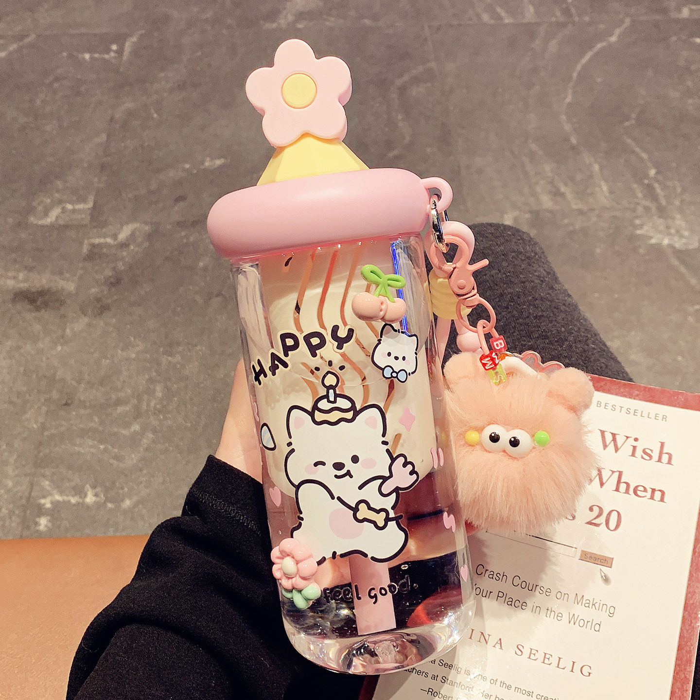 可爱水杯女生高颜值2026新款茶水分离泡茶杯夏季学生便携吸管杯子