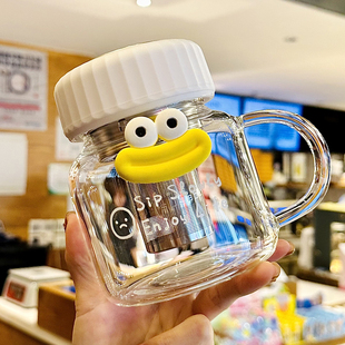 高颜值办公室水杯大口径把手玻璃杯带盖子茶水分离泡茶杯子女耐高