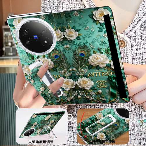 翻盖腕带支架vivoxfold6手机壳新款高级感折叠屏xfold5创意时尚花朵轻奢女款xfold3磁吸一体全包防摔保护套