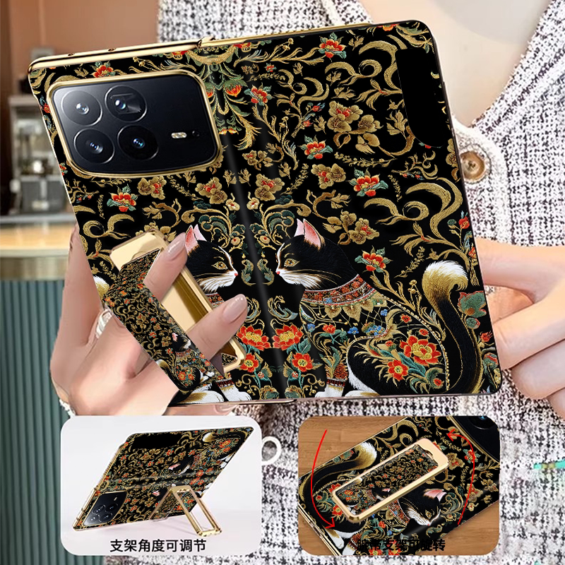 翻盖腕带支架适用小米mixfold4手机壳新款折叠屏高级感fold4创意猫咪轻奢时尚女款磁吸一体全包防摔保护套