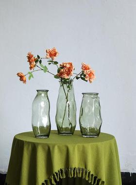 SoftHome北欧简约开 口淡绿色不规则玻璃花瓶客厅装饰摆件