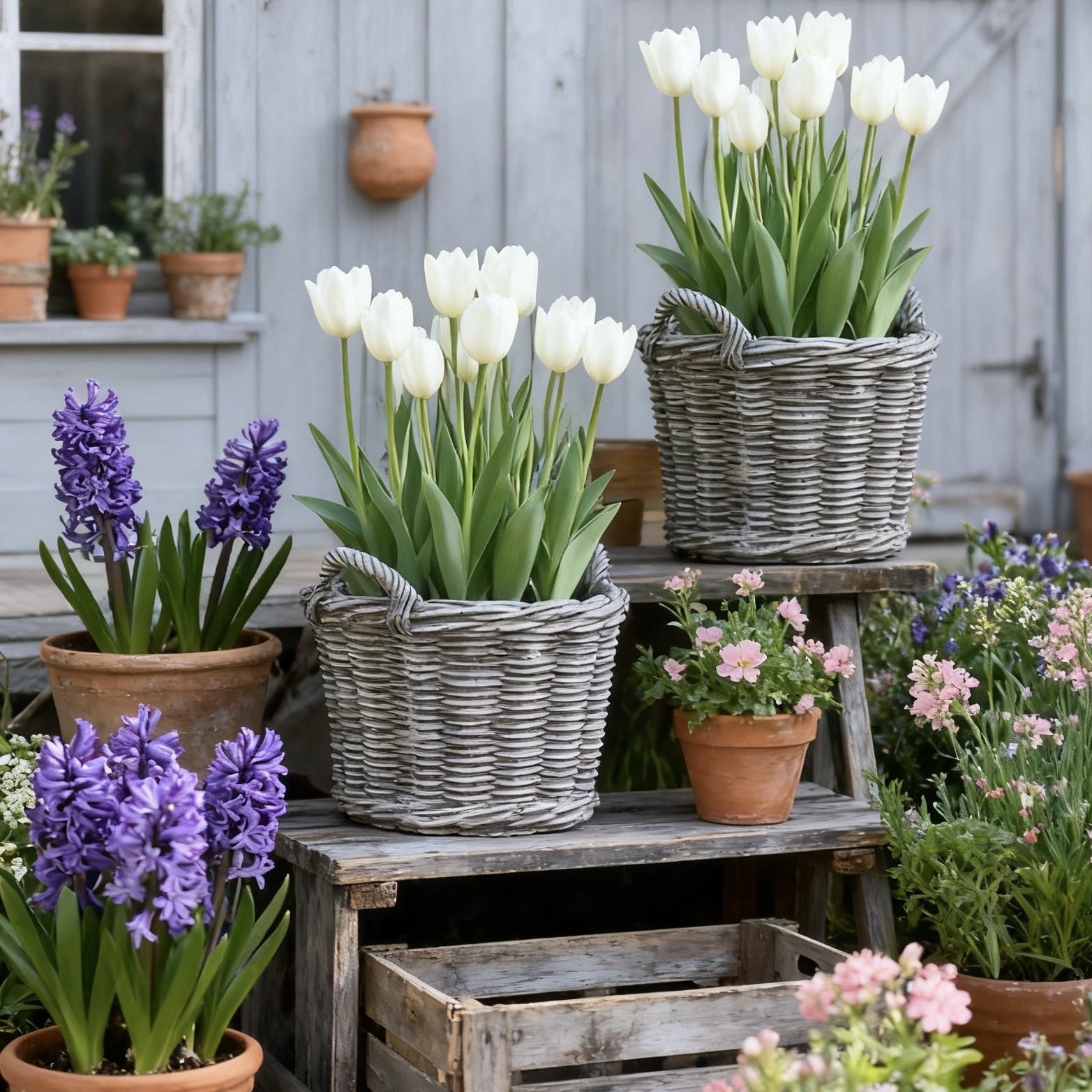 户外仿藤编大号花盆郁金香球根